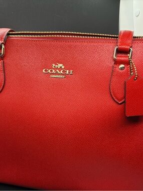 Coach Red Saffiano Leather Tote with Gold Hardware